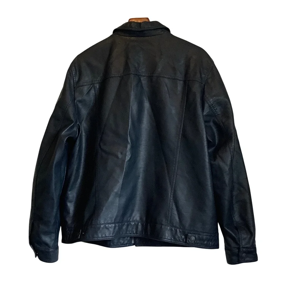 Levis Mens Faux Leather Trucker Jacket Black Full Zip XXL Extra Large Regular